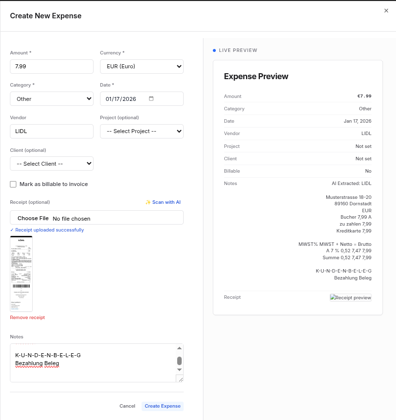 AI scan — review extracted fields