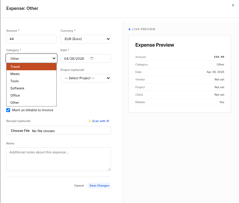 Expense category