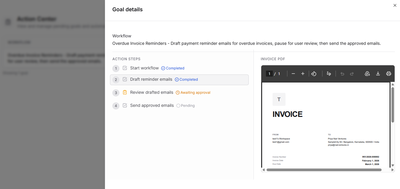 Review invoice PDF during the workflow