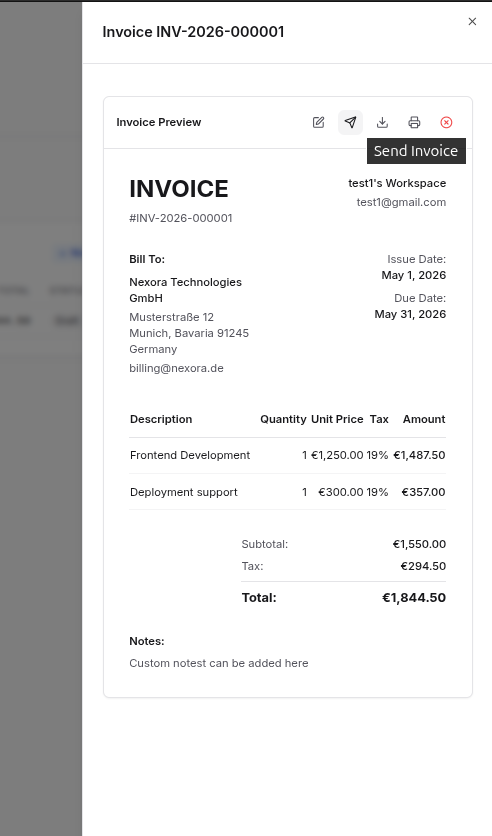 Send invoice — step 1