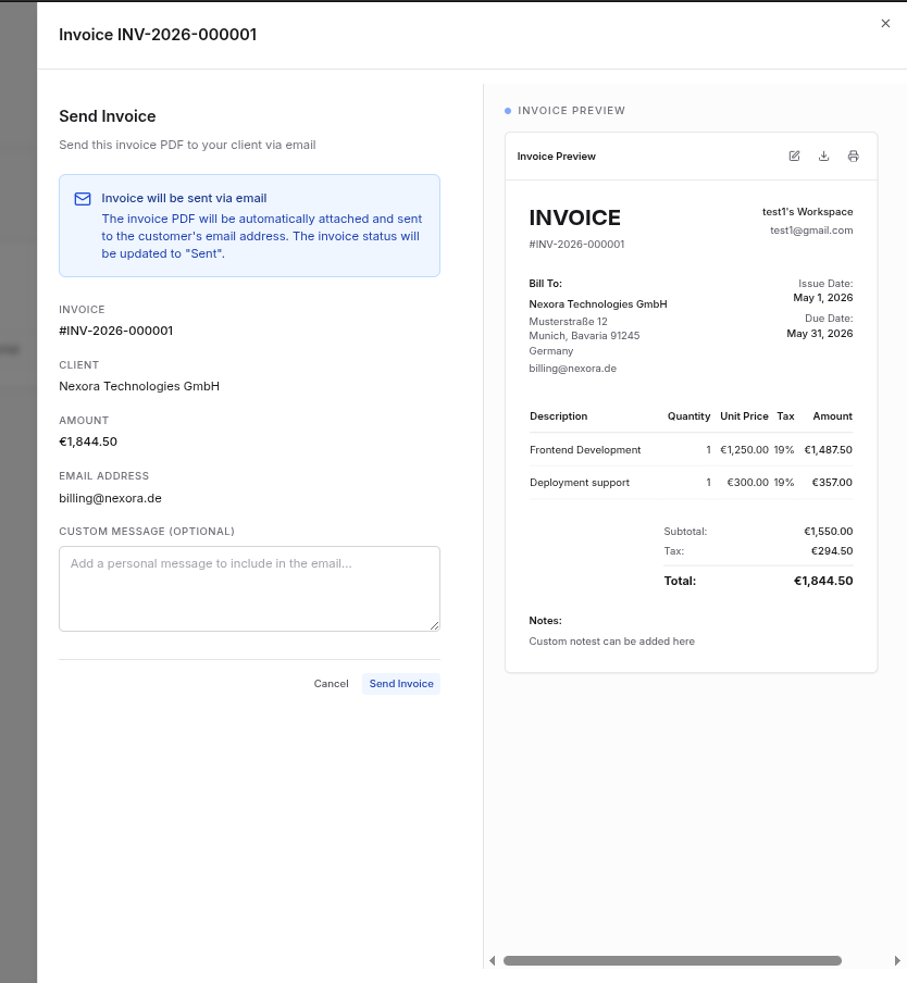 Send invoice — step 2